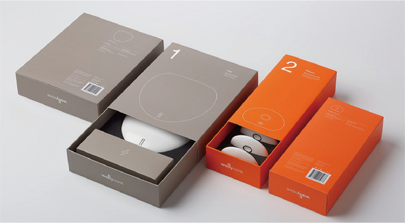 在白灰色的背景下，從左至右擺放了灰色和橙色的包裝盒裡而擺放著便掃式充電器。