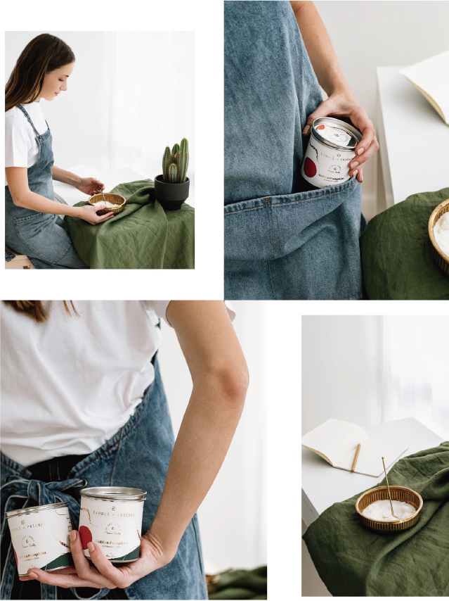 Women are ready to light the "CANDLE & FRIENDS" candles, which will complement the jeans and greenery in the room.