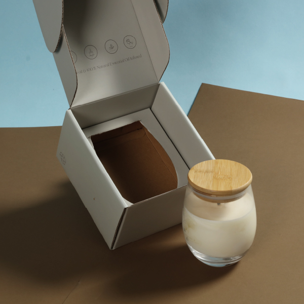 BM Pack Packaging Company Case, CBD OIL Candle Hong Kong Candle brand with paper tray inside the carton to secure and protect the fragile candle bottle.